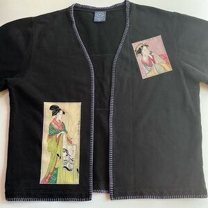 Black Cardigan with Artistic Prints